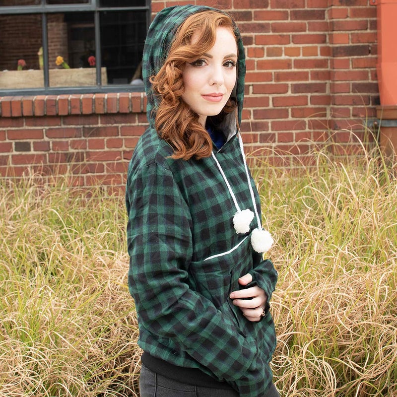 Alyc Pet Pouch Hoodie - Cat Dog Holder Sweatshirt Large Pocket Carrier Pullover Tops for Women (Green+Black, Medium) - Image 5